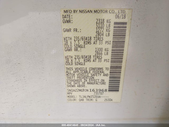 Nissan MURANO S 2018 5N1AZ2MG9JN163968 Image 9