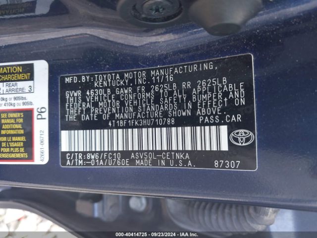 4T1BF1FK3HU710788 Toyota CAMRY LE