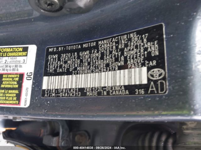 2T1BURHE5HC943178 Toyota Corolla Xle