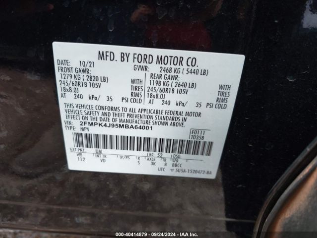 2FMPK4J95MBA64001 Ford EDGE SEL
