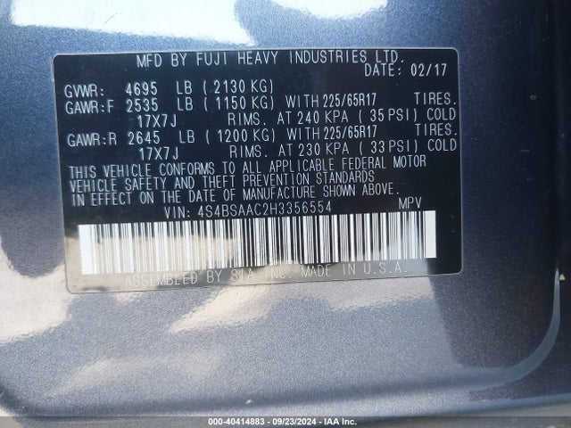 4S4BSAAC2H3356554 Subaru Outback 2.5i