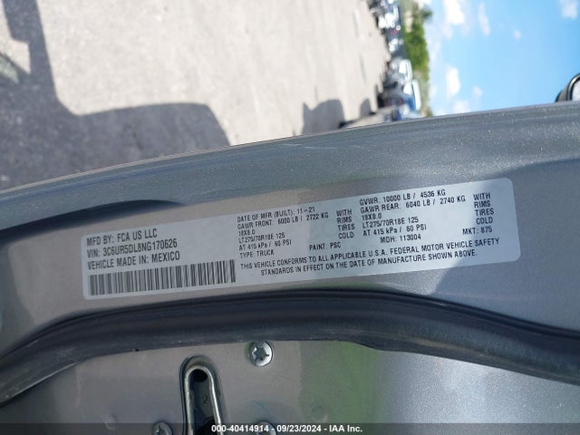 Продажа на аукционе авто 2022 Ram 2500 Big Horn  4x4 6'4 Box, vin: 3C6UR5DL8NG170626, номер лота: 40414914