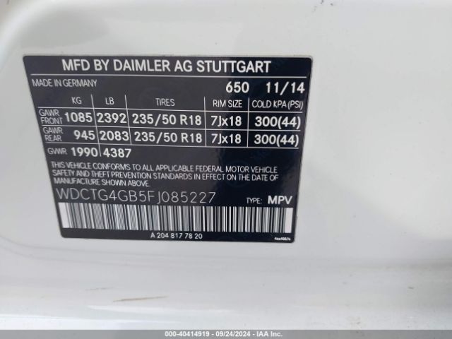 WDCTG4GB5FJ085227 Mercedes-Benz Gla-class Gla 250