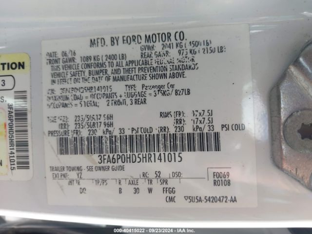 3FA6P0HD5HR141015 Ford FUSION SE