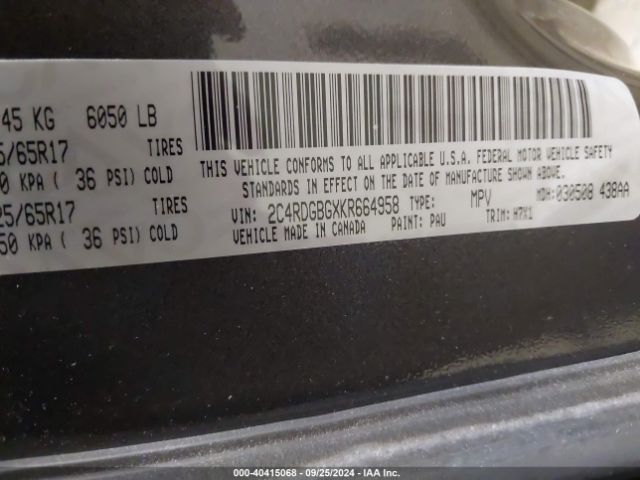 2C4RDGBGXKR664958 Dodge Grand Caravan Se