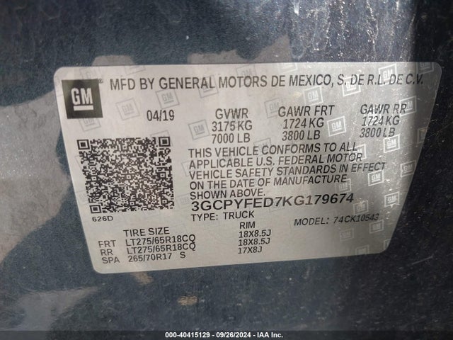 3GCPYFED7KG179674 Chevrolet Silverado 1500 Lt Trail Boss