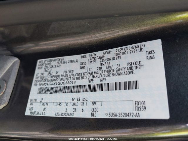 1FMCU9JX1GUC33014 Ford Escape Titanium