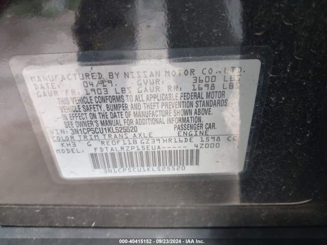 Nissan KICKS S 2019 3N1CP5CU1KL525520 Image 9
