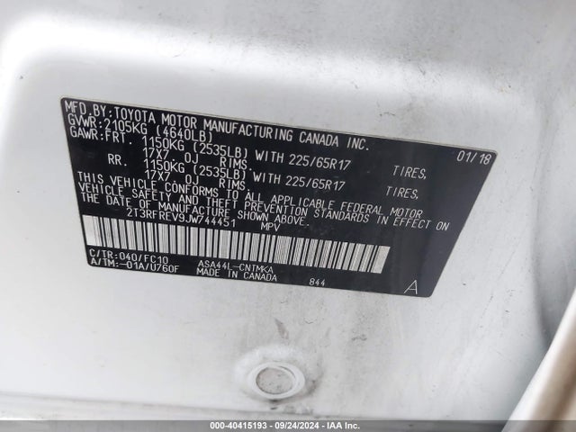 Toyota Rav4 Xle 2018 2T3RFREV9JW744451 Image 9