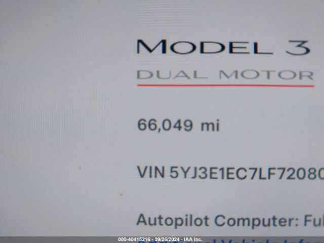 5YJ3E1EC7LF720800 Tesla Model 3 Performance Dual Motor All-wheel Drive