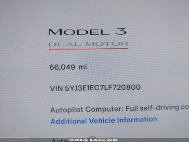 5YJ3E1EC7LF720800 Tesla Model 3 Performance Dual Motor All-wheel Drive