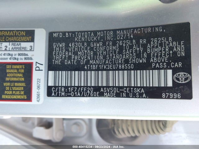 Toyota CAMRY SE 2014 4T1BF1FK3EU788550 Image 9