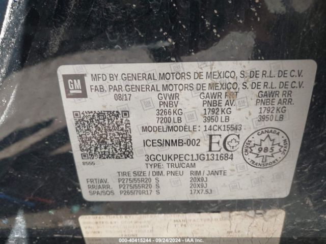 3GCUKPEC1JG131684 Chevrolet Silverado 1500 Custom