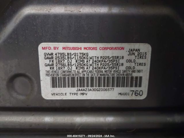 2016 MITSUBISHI OUTLANDER JA4AZ3A30GZ006577 Photo 8