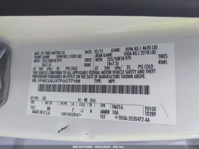 1FMCU0JX7FUC77108 Ford Escape Titanium