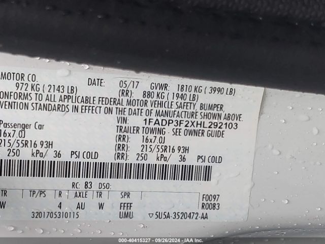 1FADP3F2XHL292103 Ford FOCUS SE