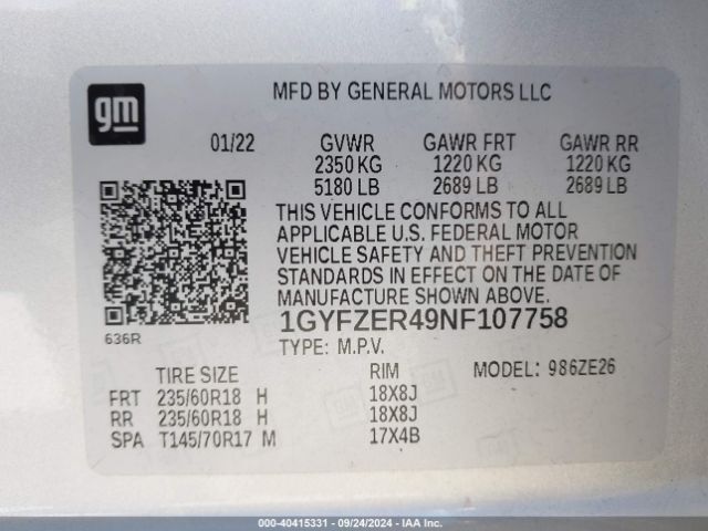 1GYFZER49NF107758 Cadillac Xt4 Fwd Sport