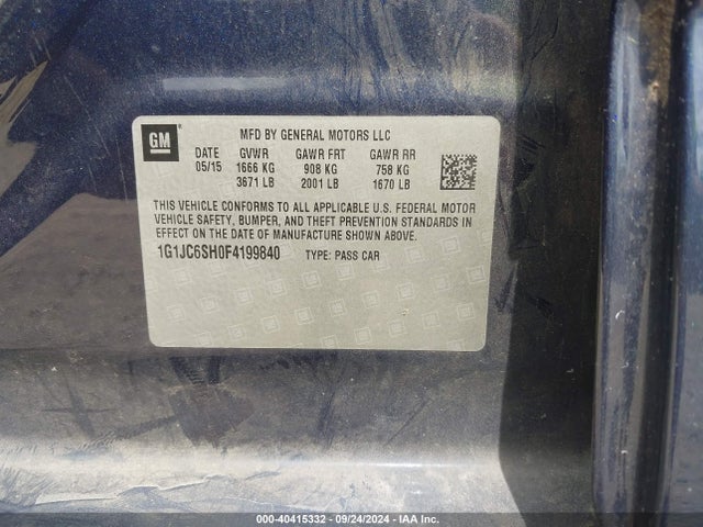 Chevrolet Sonic Lt Auto 2015 1G1JC6SH0F4199840 Image 9