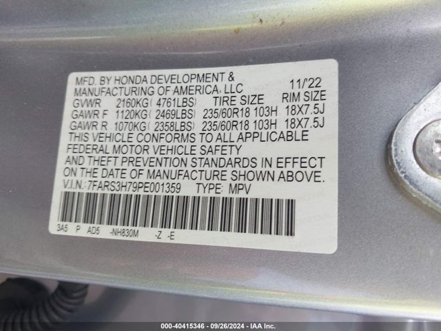 Honda Cr-v Ex-l 2wd 2023 7FARS3H79PE001359 Image 9
