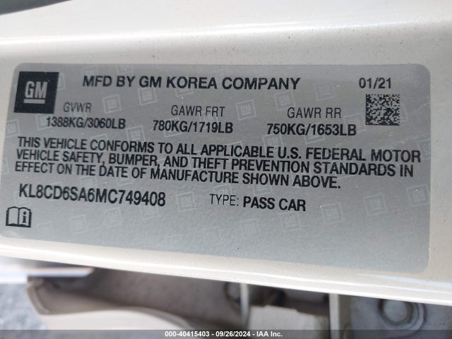 Chevrolet Spark Fwd 1lt Automatic 2021 KL8CD6SA6MC749408 Image 9