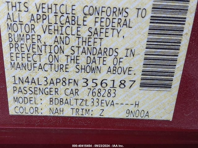 Nissan Altima 2.5 Sl 2015 1N4AL3AP8FN356187 Image 9