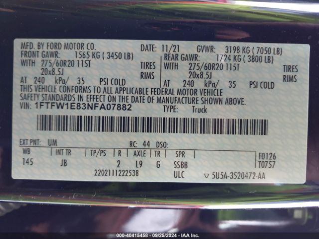 1FTFW1E83NFA07882 Ford F-150 Xl