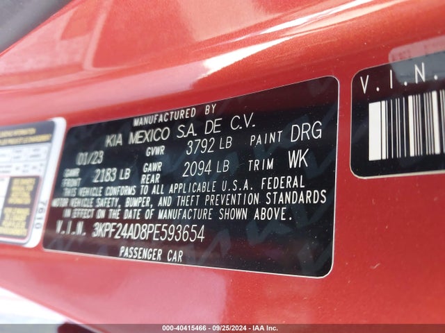 KIA Forte Lxs 2023 3KPF24AD8PE593654 Image 9
