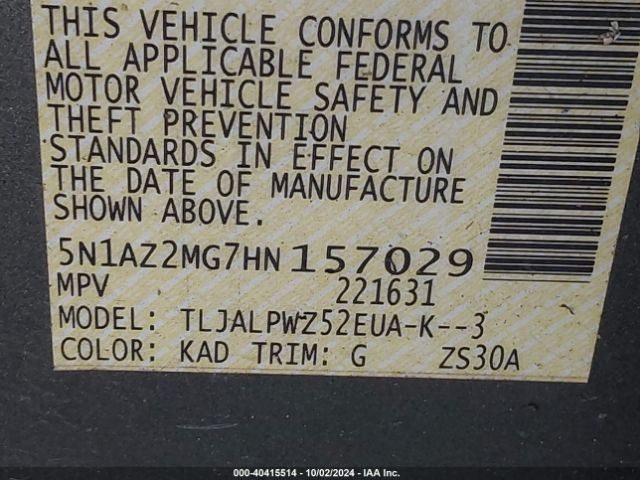 5N1AZ2MG7HN157029 Nissan MURANO S
