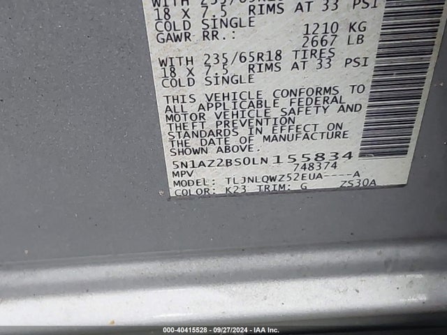 Nissan Murano Sv Intelligent Awd 2020 5N1AZ2BS0LN155834 Image 9