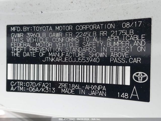 JTNKARJE0JJ553940 Toyota COROLLA IM