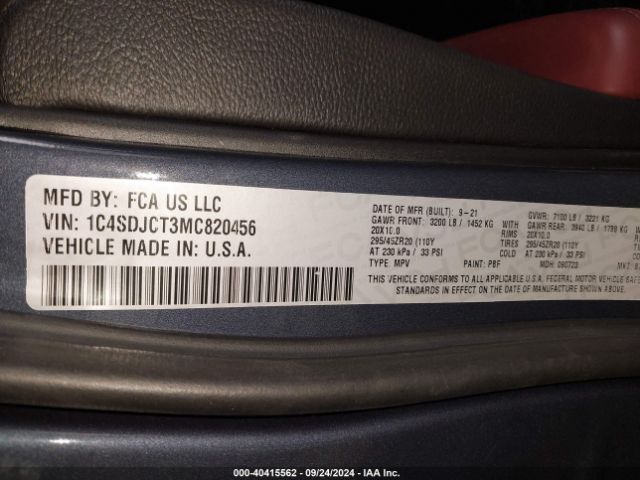 1C4SDJCT3MC820456 Dodge Durango R/t Awd