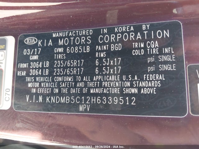 KIA SEDONA LX 2017 KNDMB5C12H6339512 Image 9
