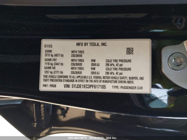 5YJ3E1EC3PF617105 Tesla Model 3 Performance Dual Motor All-wheel Drive