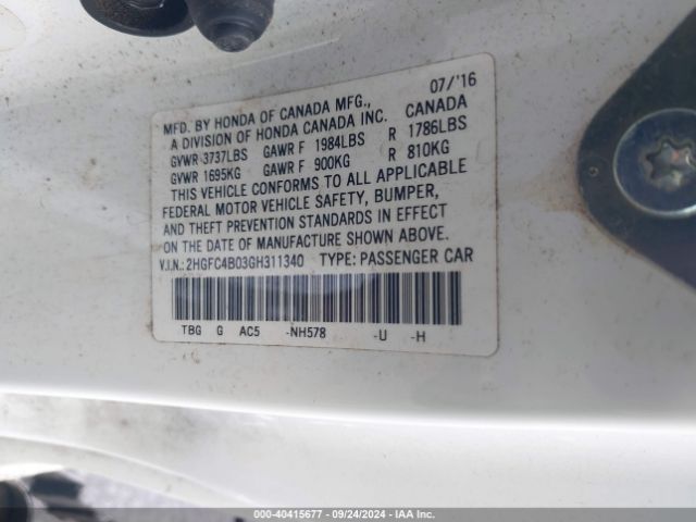 2HGFC4B03GH311340 Honda Civic Lx-p
