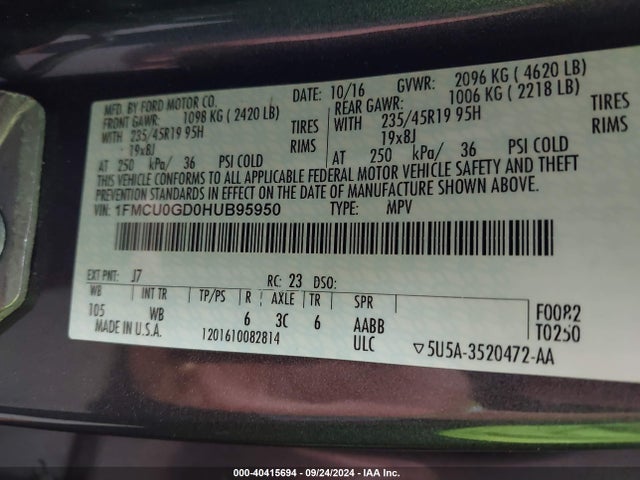 Ford ESCAPE SE 2017 1FMCU0GD0HUB95950 Image 9