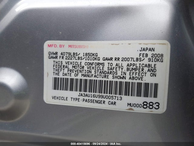 2009 MITSUBISHI LANCER JA3AU16U99U005713 Photo 8