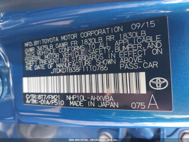 JTDKDTB38F1110786 Toyota Prius C Two