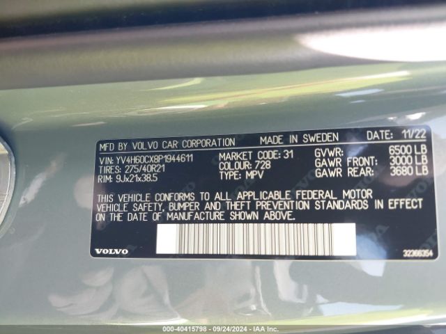 YV4H60CX8P1944611 Volvo Xc90 Recharge Plug-in Hybrid T8 Ultimate Dark Theme 7-seater