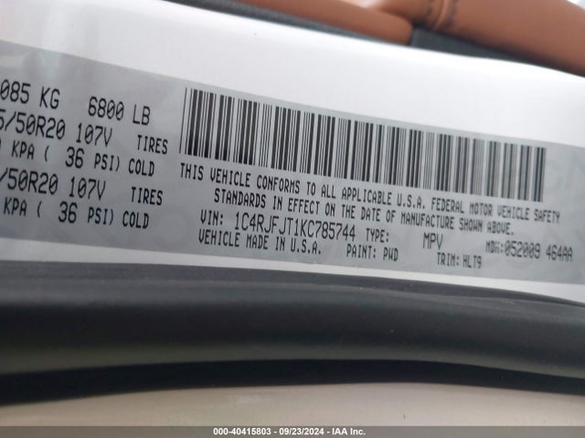 1C4RJFJT1KC785744 Jeep Grand Cherokee Summit 4x4