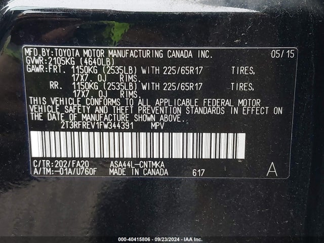 Toyota Rav4 Xle 2015 2T3RFREV1FW344391 Image 9