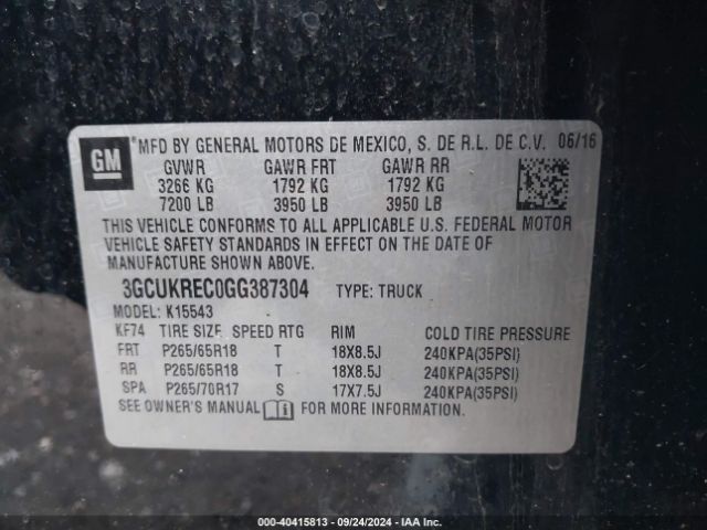 3GCUKREC0GG387304 Chevrolet Silverado 1500 2lt