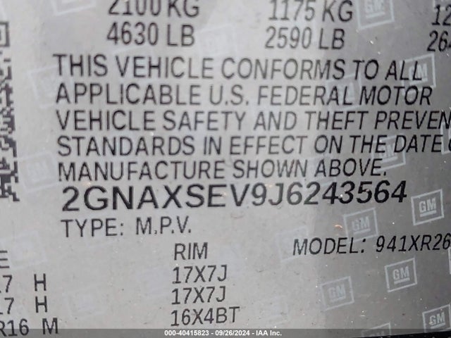 Chevrolet EQUINOX LT 2018 2GNAXSEV9J6243564 Image 9