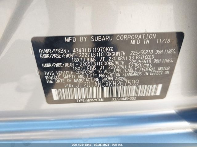 JF2GTANCXKH267599 Subaru Crosstrek 2.0i Limited