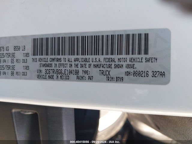 3C6TRVBG6JE104180 RAM Promaster 1500 High Roof 136 Wb