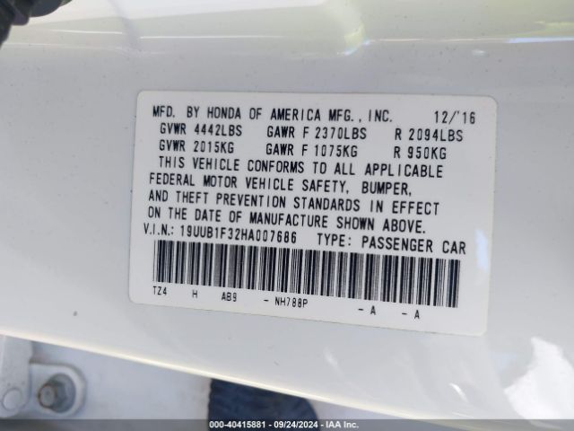 19UUB1F32HA007686 Acura TLX
