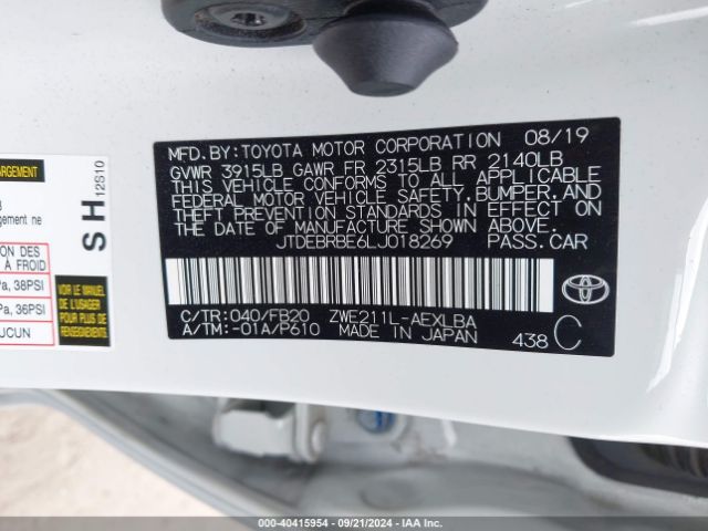 JTDEBRBE6LJ018269 Toyota Corolla Hybrid Le