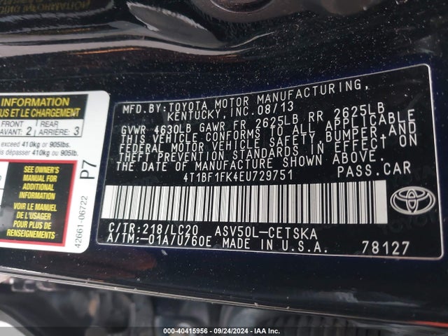 Toyota CAMRY SE 2014 4T1BF1FK4EU729751 Image 9
