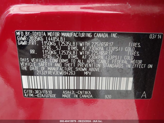Toyota RAV4 LE 2014 2T3ZFREV3EW094263 Image 9