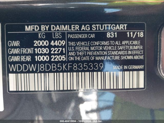WDDWJ8DB5KF835339 Mercedes-Benz C 300