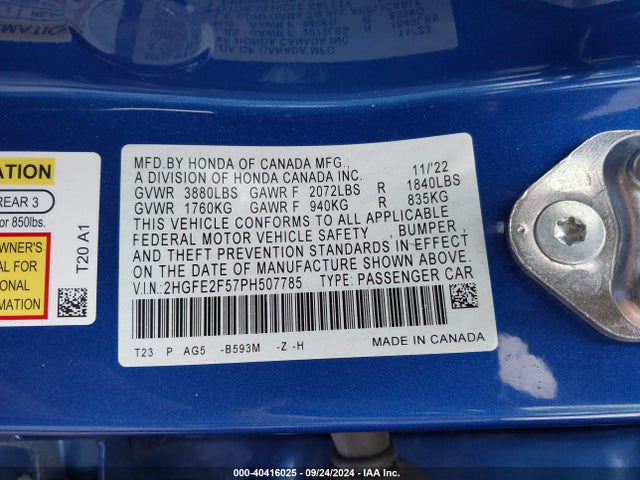 Honda Civic Sport 2023 2HGFE2F57PH507785 Image 9